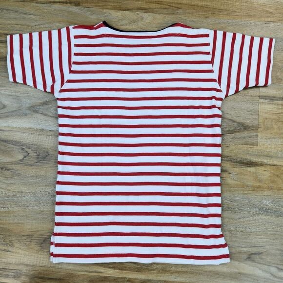 🔺️Dockers White & Red Striped Short Sleeve Top Small - Picture 3 of 9